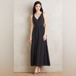 Anthropologie by Eva Franco black polka dot sleeveless vneck maxi dress